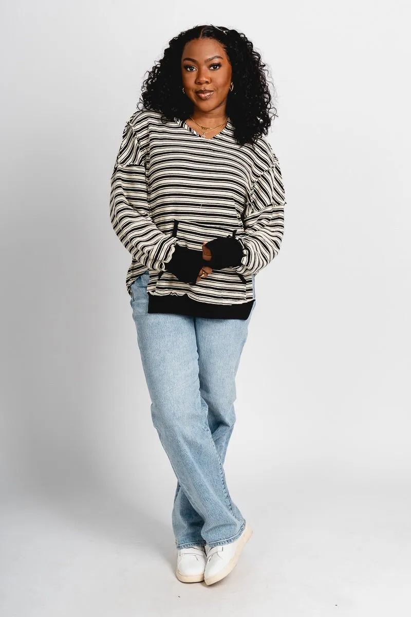 Striped hoodie top black