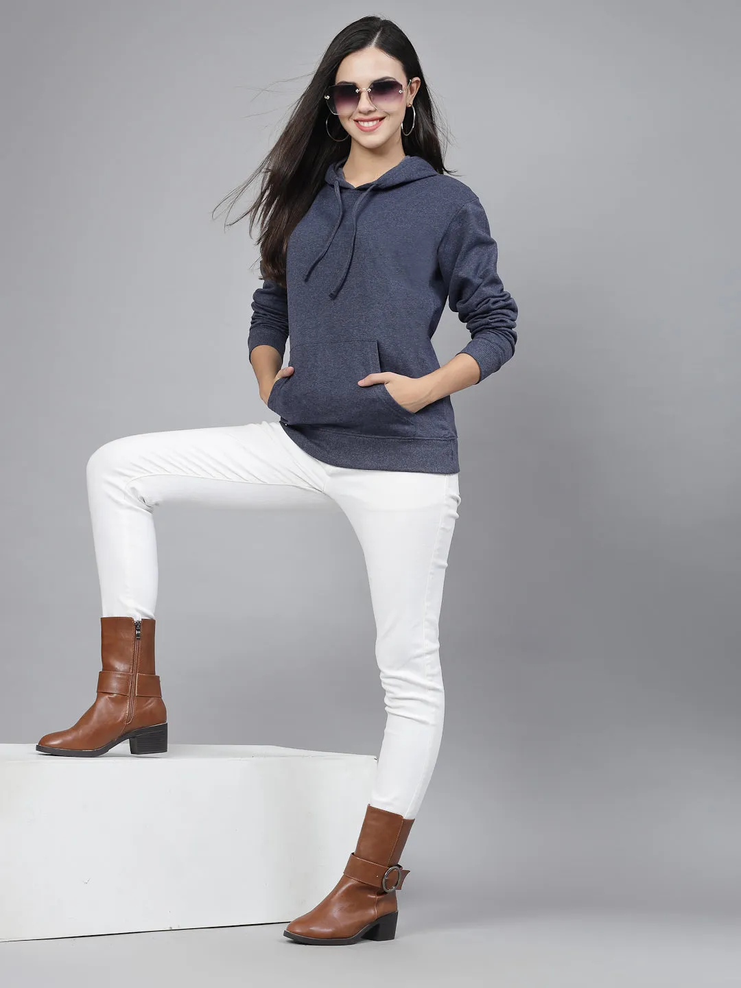 Style Quotient women navy blue hooded oversized sweatshirt