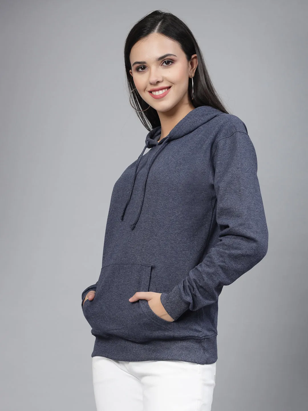 Style Quotient women navy blue hooded oversized sweatshirt