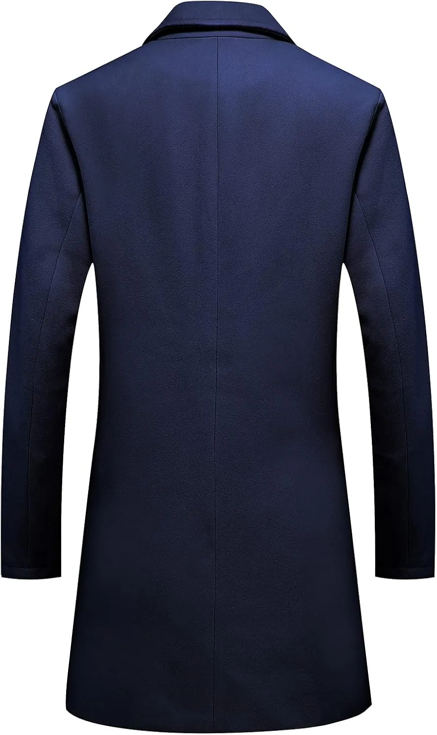 ThCreasa Mens Wool Blend Trench Coat Single Breasted Notch Lapel Walker Mid-Length Classic Pea Top Coat