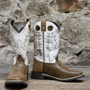 The DRIFTER Kids Brown Distressed/Antique White Leather Western Boot