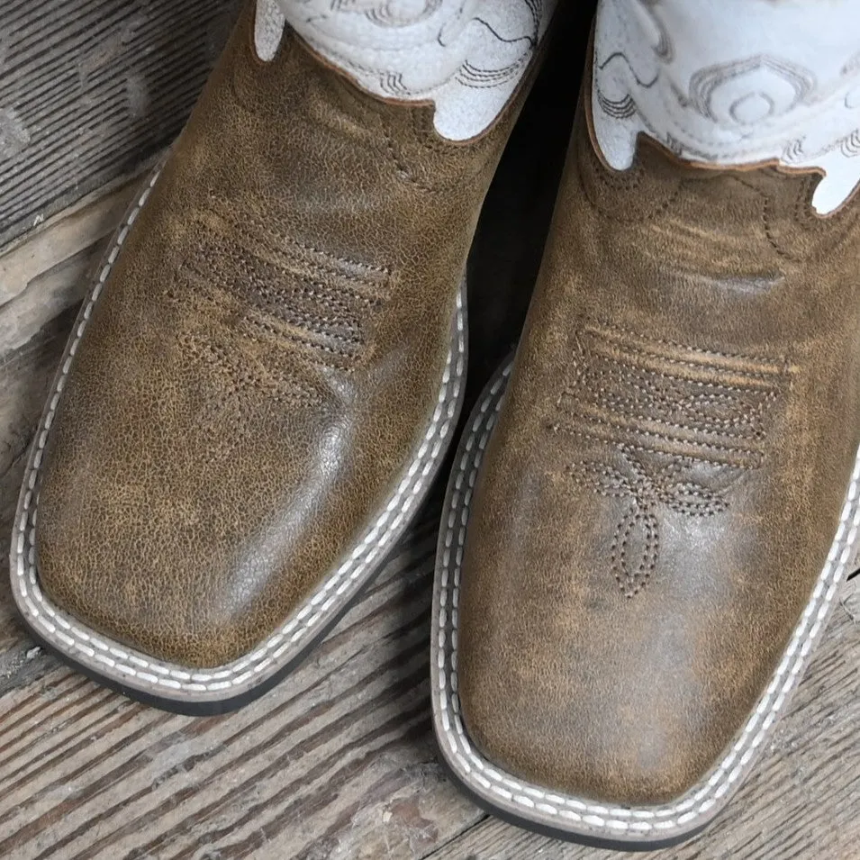 The DRIFTER Kids Brown Distressed/Antique White Leather Western Boot