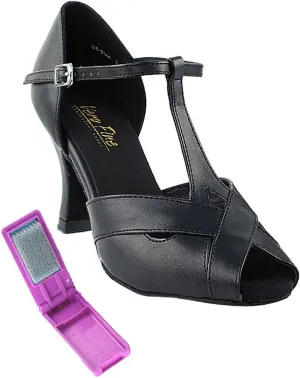 Very Fine Dance Shoes - Ladies Latin, Rhythm, Salsa, Waltz Ballroom Dance Shoes - 2703-2.5-inch Heel and Foldable Brush Bundle - Black Leather - 8.5