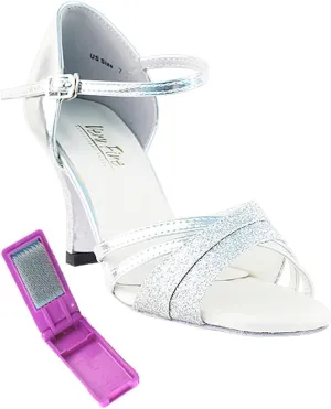Very Fine Dance Shoes - Ladies Latin, Rhythm, Salsa, Waltz Ballroom Dance Shoes - 6030-3-inch Heel and Foldable Brush Bundle - Silver Stardust - Silver Leathe - 5