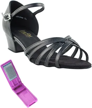 Very Fine Dance Shoes - Ladies Practice, Cuban Low Heel Ballroom Dance Shoes - 802-1.5-inch Heel and Foldable Brush Bundle - Black Leather - 5.5