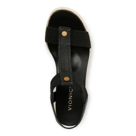 Vionic Calera Wedge Black Leather Women's Sandal