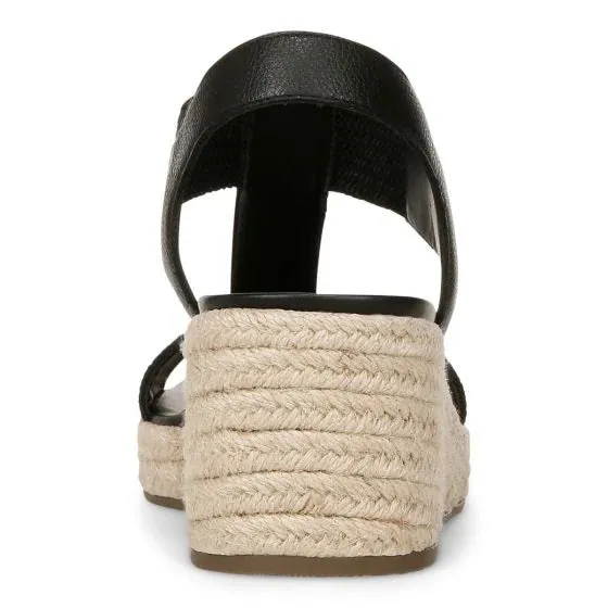 Vionic Calera Wedge Black Leather Women's Sandal
