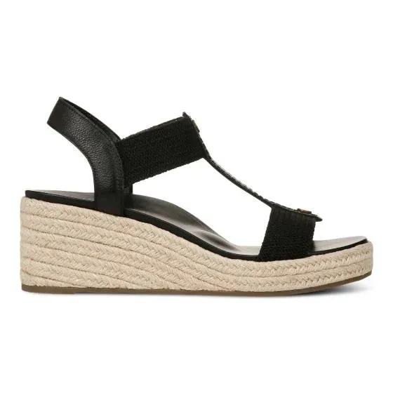 Vionic Calera Wedge Black Leather Women's Sandal
