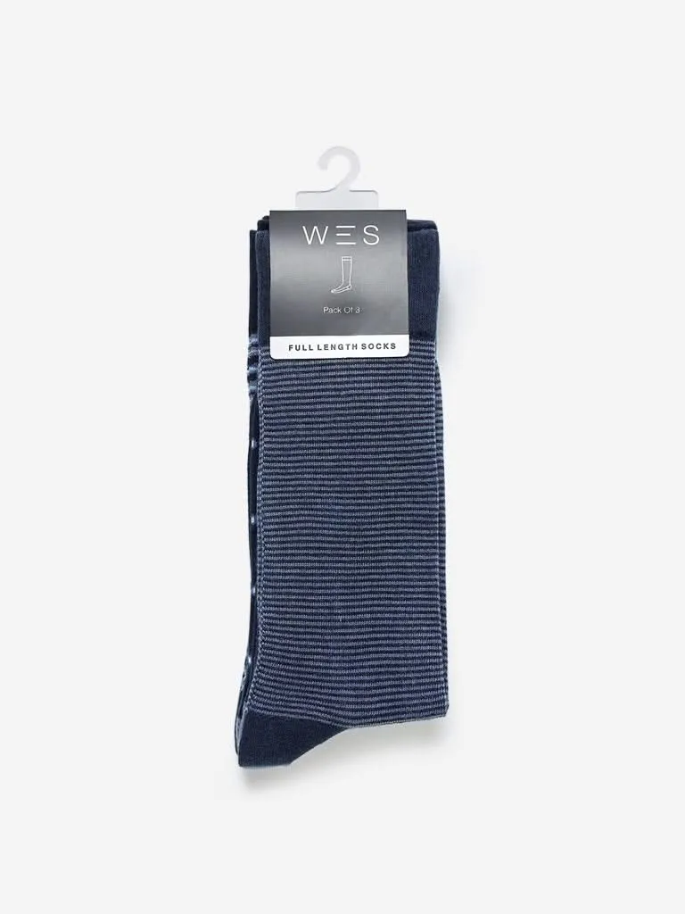 WES Lounge Navy Full-Length Socks Pack Of Three