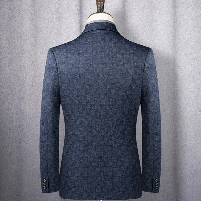 West Louis Boutique Fashion Slim Blue Plaid Casual Business Blazer