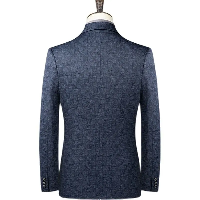 West Louis Boutique Fashion Slim Blue Plaid Casual Business Blazer