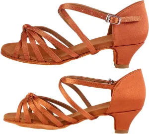 Women Latin Dance Shoes, Professional Ballroom Salsa Practice Performance Dancing Shoes, Women Ballet and Dance Shoes for Women Girl, Brown (32)