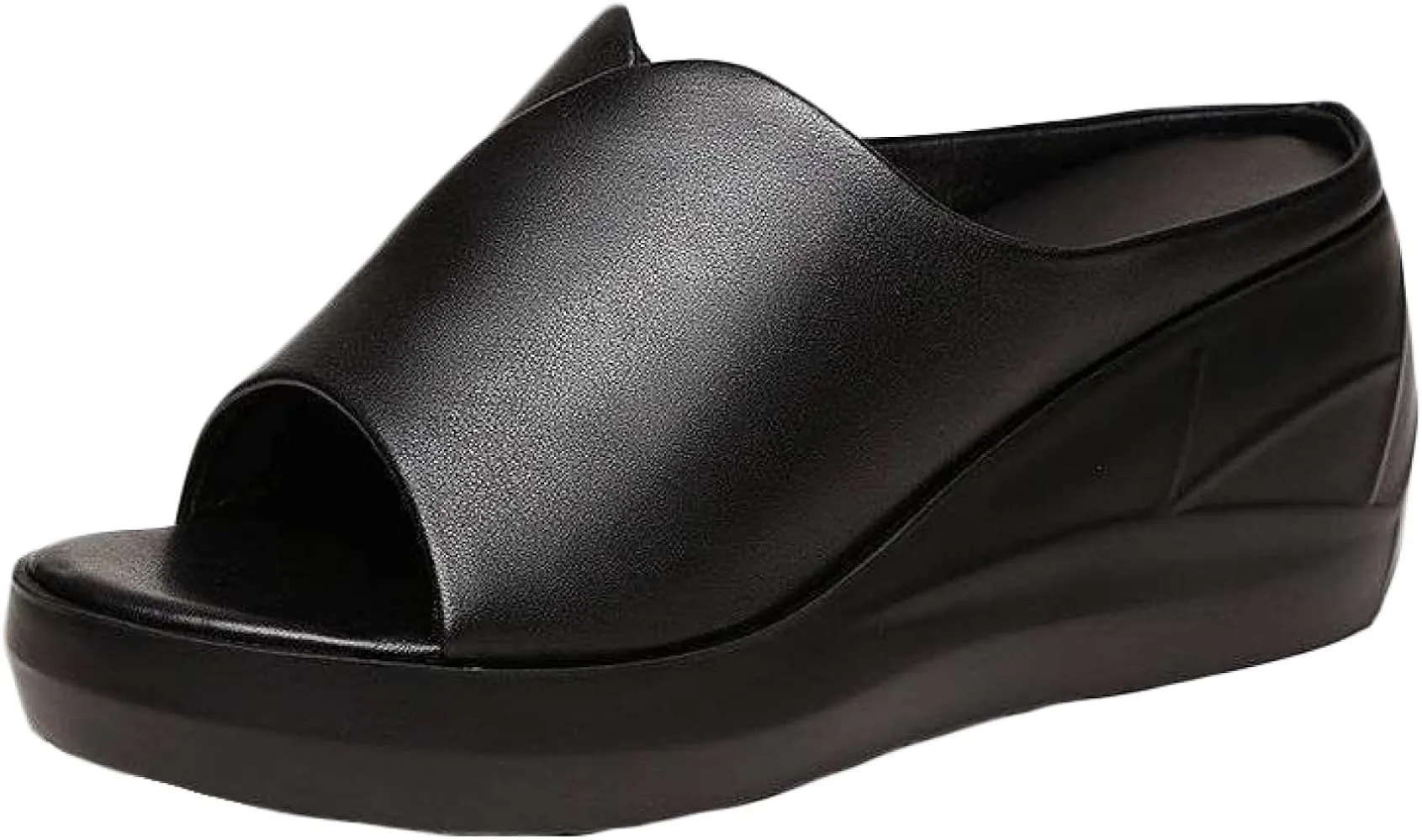 Womens Solid Colors Platform Wedge High Heel Sandals Casual Peep Toe Sandals Lady Non Skid Slide Pumps for Beach   B136706