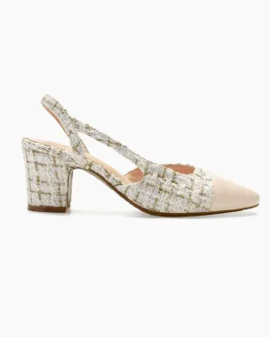 Woven Colorblock Patchwork Slingback Thick Heel Sandals