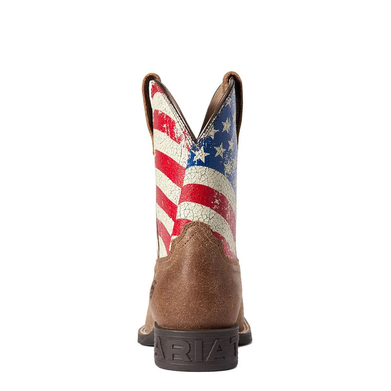 Youth Stars and Stripes Western Boot-AUTHENTIC BROWN
