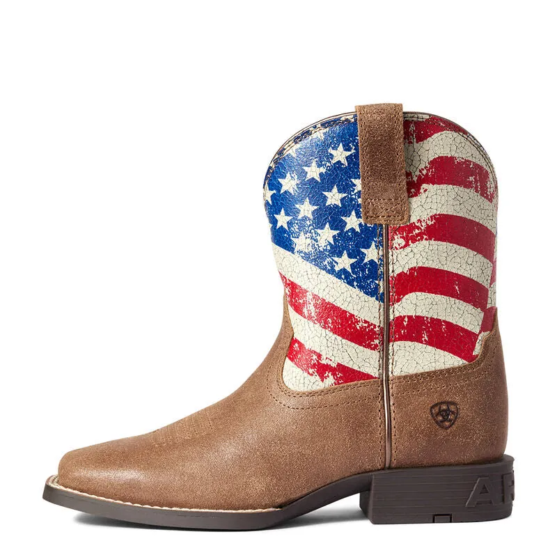 Youth Stars and Stripes Western Boot-AUTHENTIC BROWN